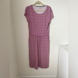 Boden Amelie Printed Midi Dress Red Navy Geo Pattern Size 10L